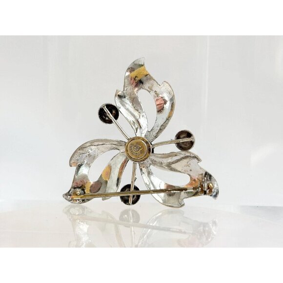 Textured Pinwheel Sterling Silver Vintage Modernist Abstract "CC" Signed Brooch - Picture 5 of 10